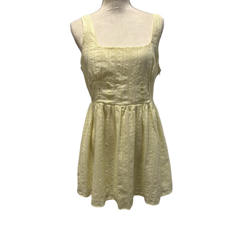 Princess Polly Dasha Cotton Yellow Fit Flare Sleeveless Square Neck Mini Dress-8